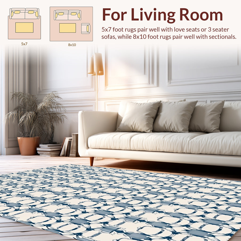 Art Deco Navy Blue Geometric Pattern Rug