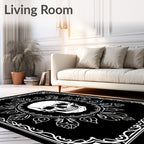 Monochromatic Skull Floral Frame Rug