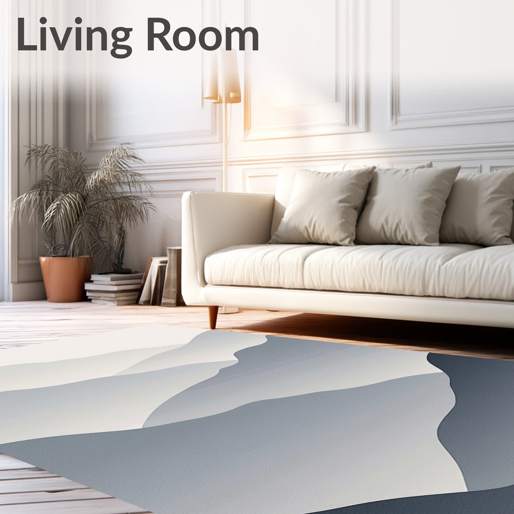 Misty Gray Mountain Layered Landscape Rug
