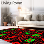 Festive Red Green Reindeer Candy Canes Rug