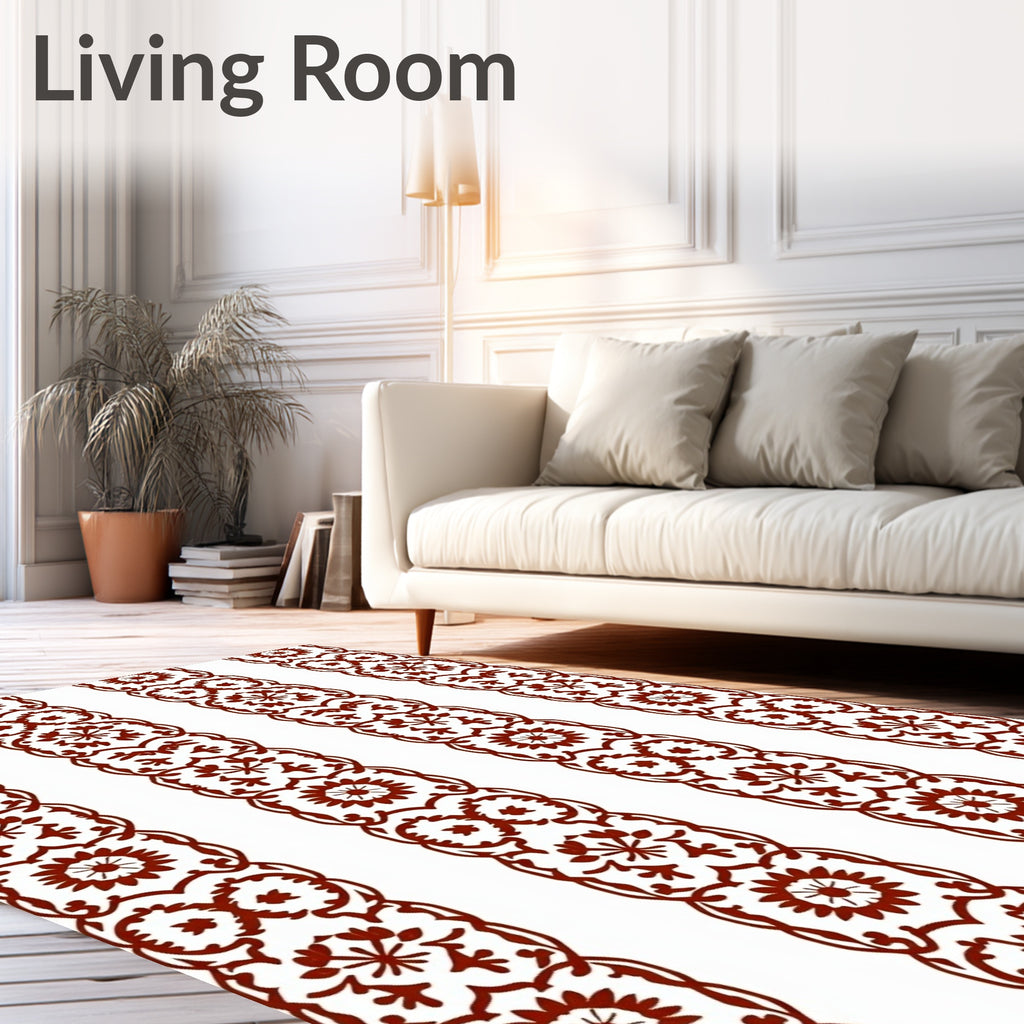 Rustic Floral Stripe Damask Design Rug