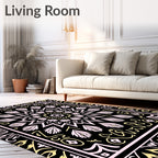 Black Floral Mandala Design Rug