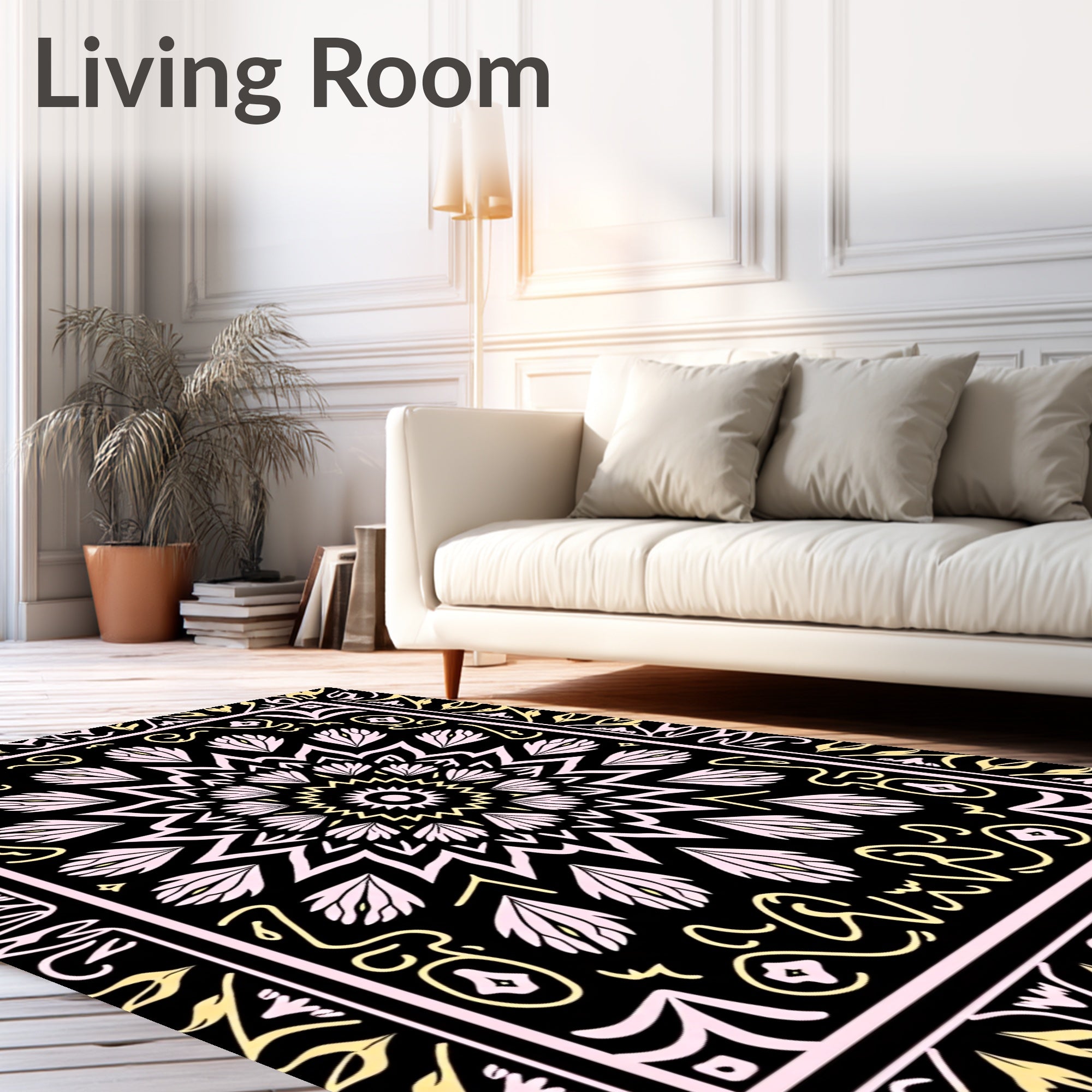 Black Floral Mandala Design Rug