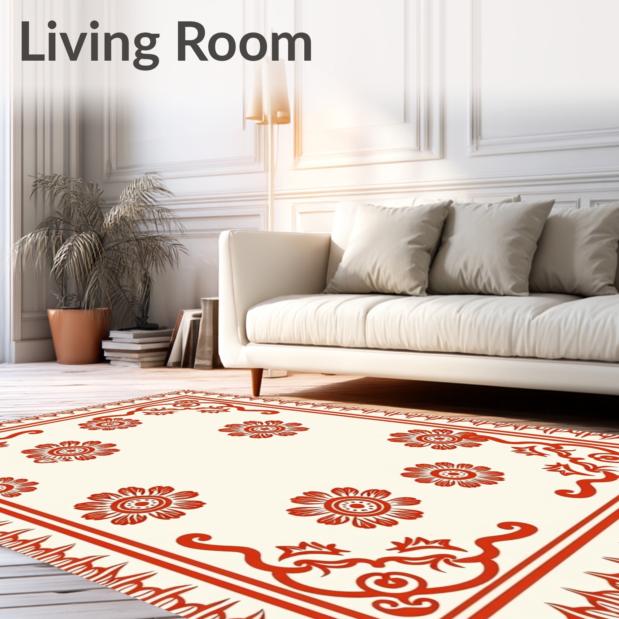 Red Floral Vine Scroll Design Rug