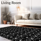 Chic White Florals On Black Background Rug