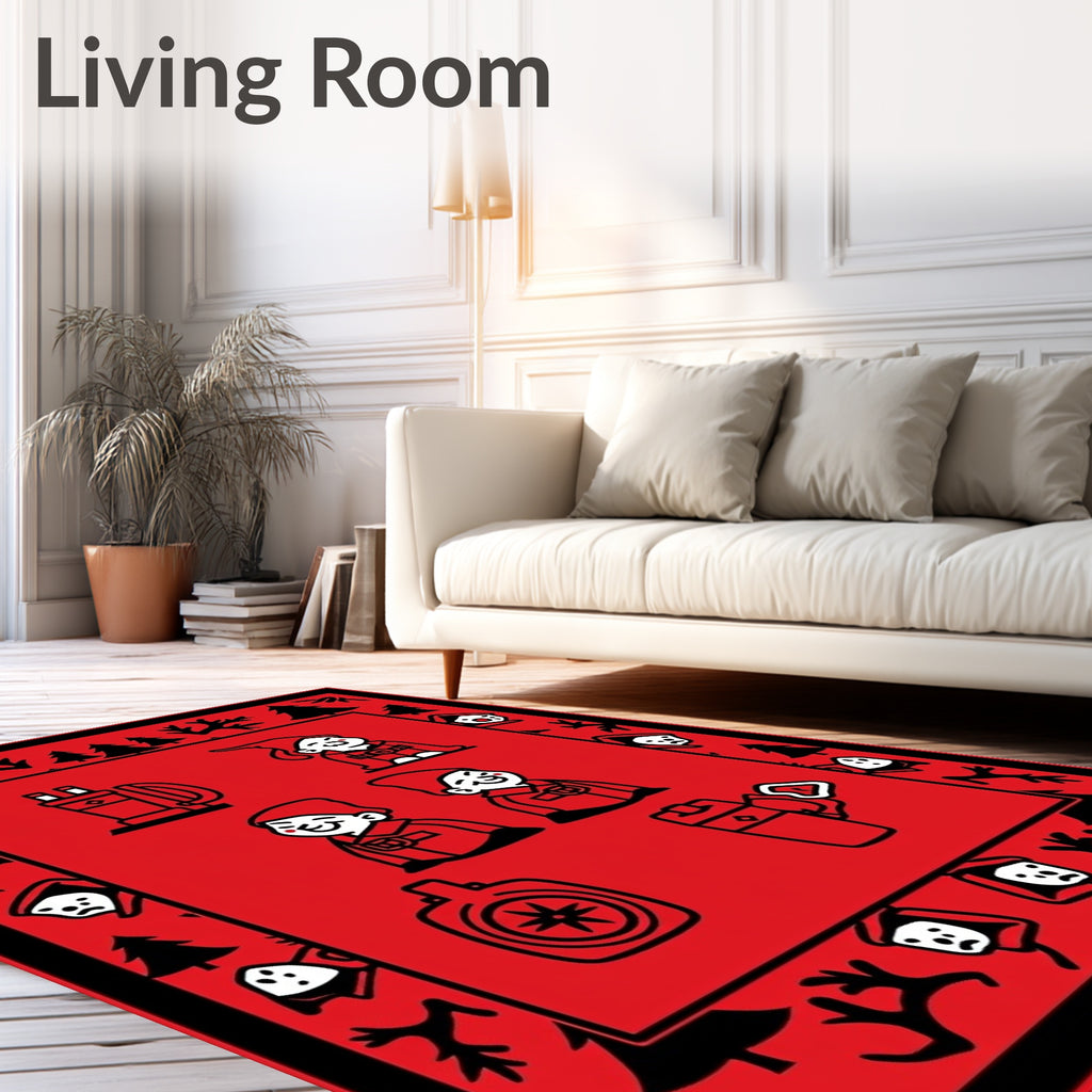 Red Whimsical Gnome Woodland Border Rug