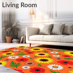 Vibrant Sunflower Daisy Red Floral Pattern Rug