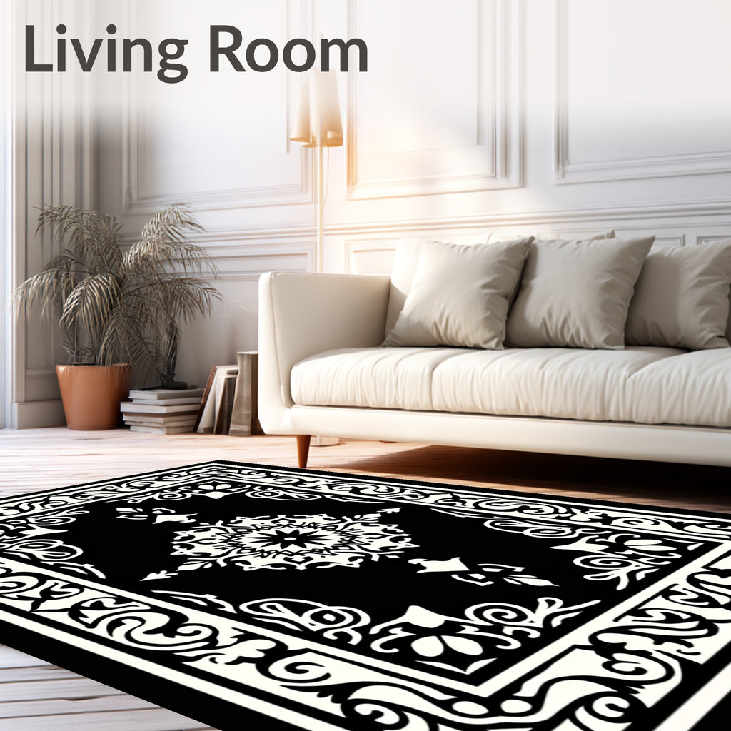 Orante Black White Medallion Design Rug