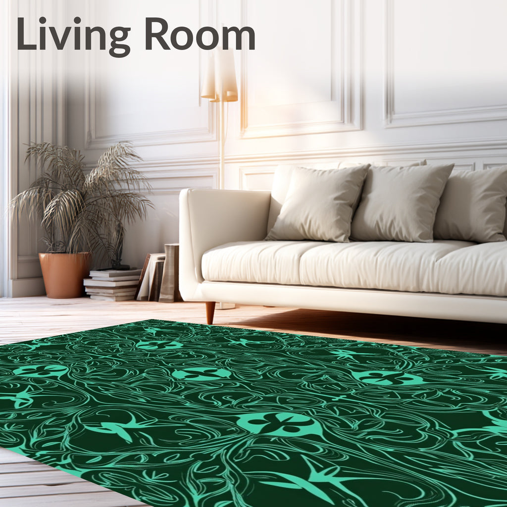 Ornate Teal Floral Swirls Pattern Rug