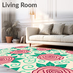 Pink Rose Floral Swirls Pattern Rug