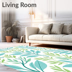Teal And Green Leafy Branches Pattern Rug