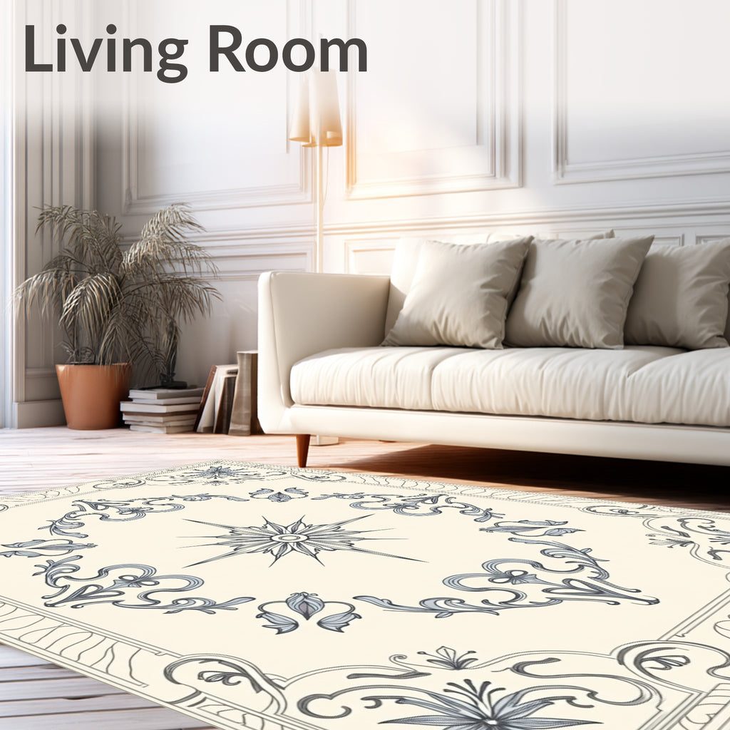 Ornate Floral Starburst Border Design Rug