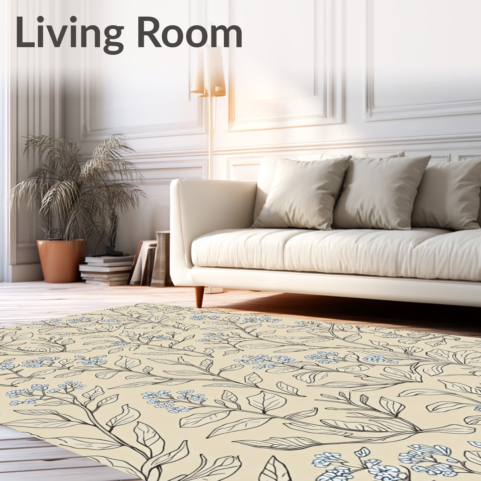 Delicate Blue Floral Botanical Pattern Rug