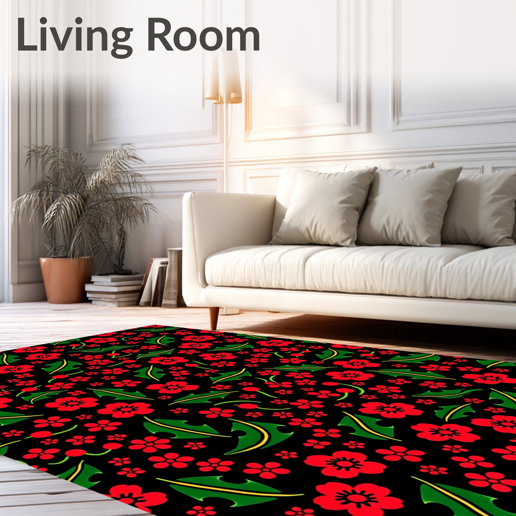 Red Floral Leaf Pattern Rug