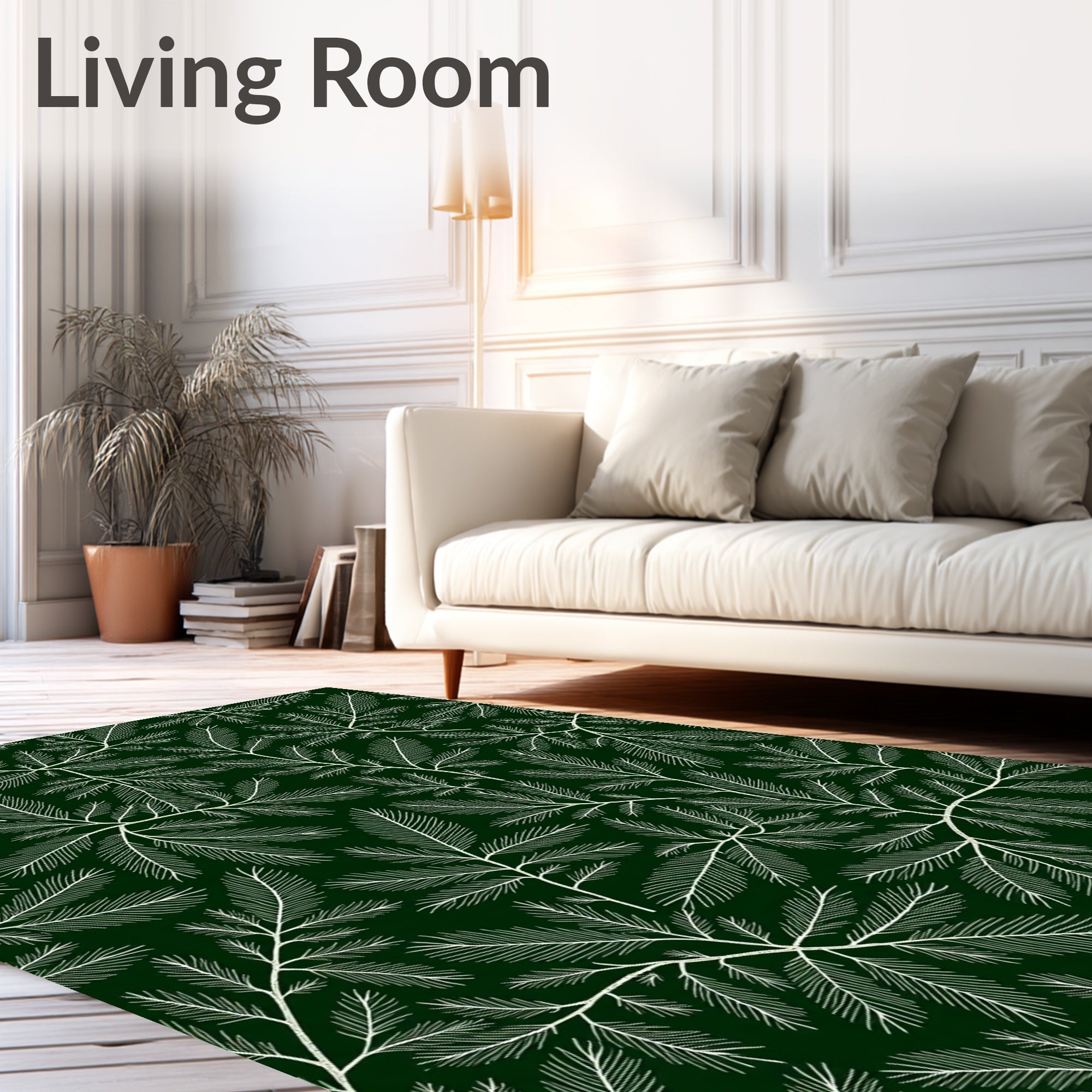 Elegant White Leafy Pattern Design Rug