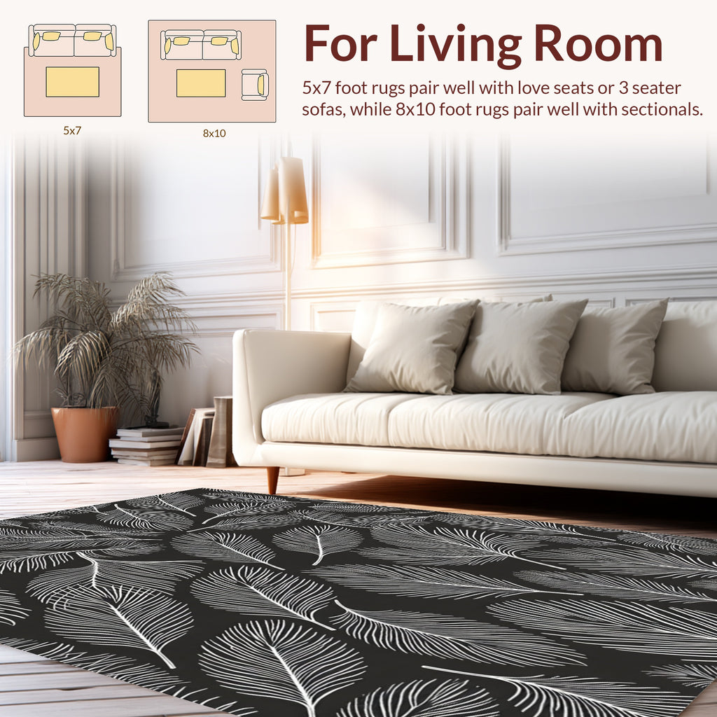 Delicate White Feather Pattern Rug