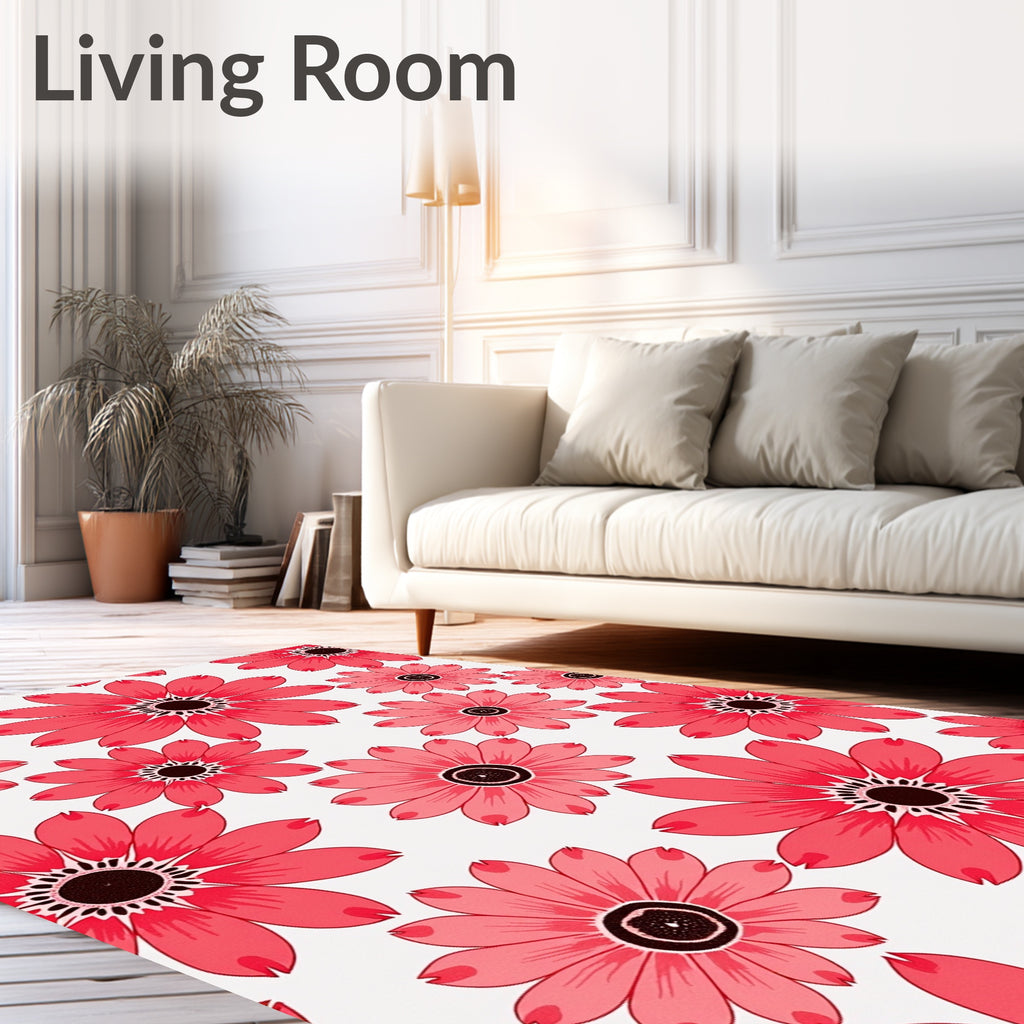 Coral Daisy Floral Pattern Rug