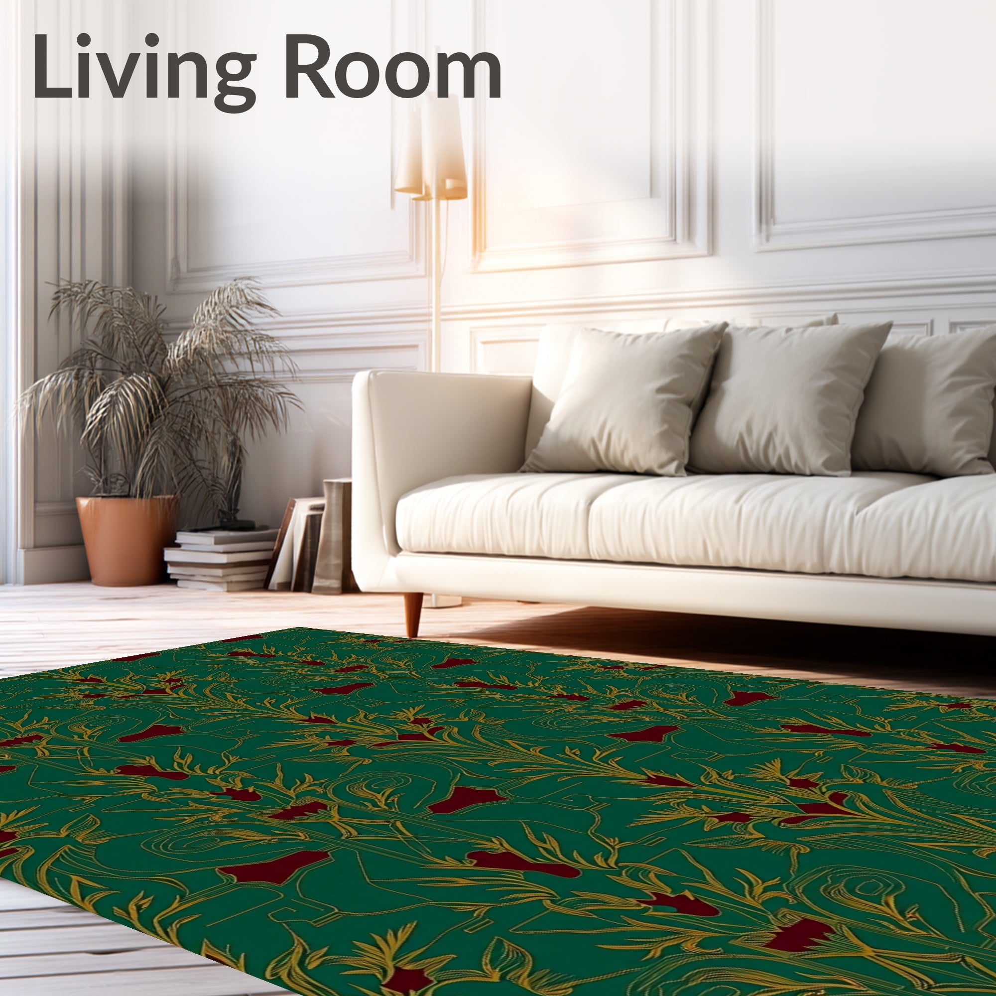 Emerald Green Art Nouveau Floral Medallion Rug