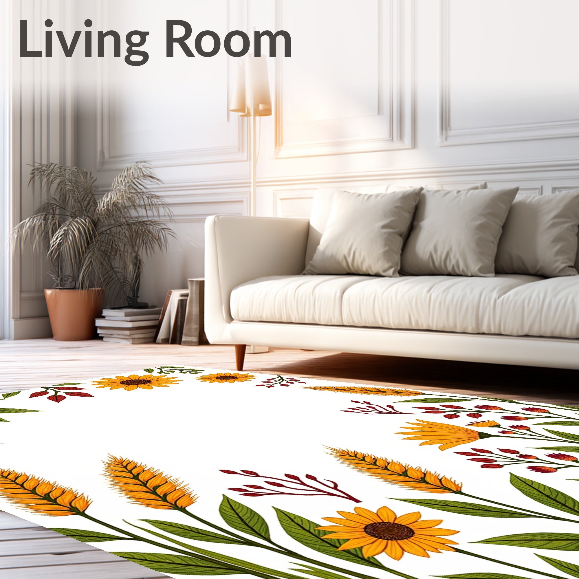 Autumnal Floral Wheat Pattern Design Rug