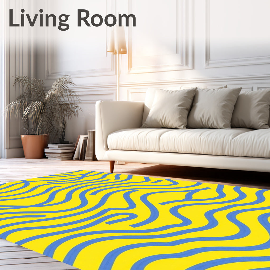 Vivid Blue Wave Pattern Rug