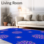Bright Blue Pink Floral Mandala Rug