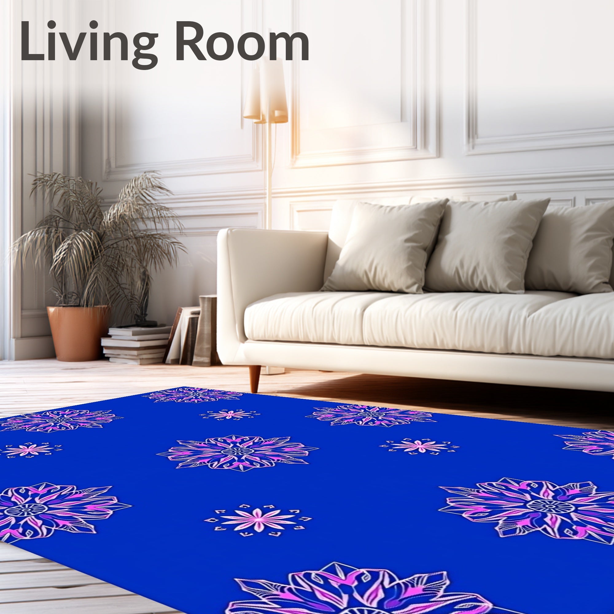 Bright Blue Pink Floral Mandala Rug