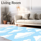Whimsical Cloud Pattern Blue Sky Rug