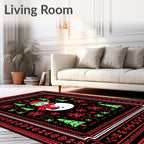 Festive Snowman and Trees Holiday Rug