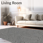 Modern Black White Maze Pattern Rug