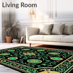 Vivid Black Floral Medallion Vines Rug
