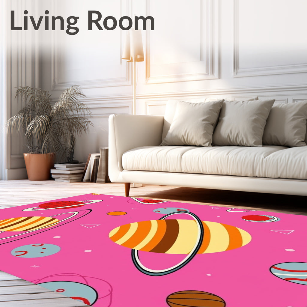 Retro Pink Striped Planets Cosmic Rug