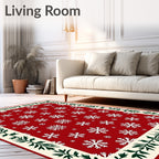 Red Snowflake Border Pattern Rug