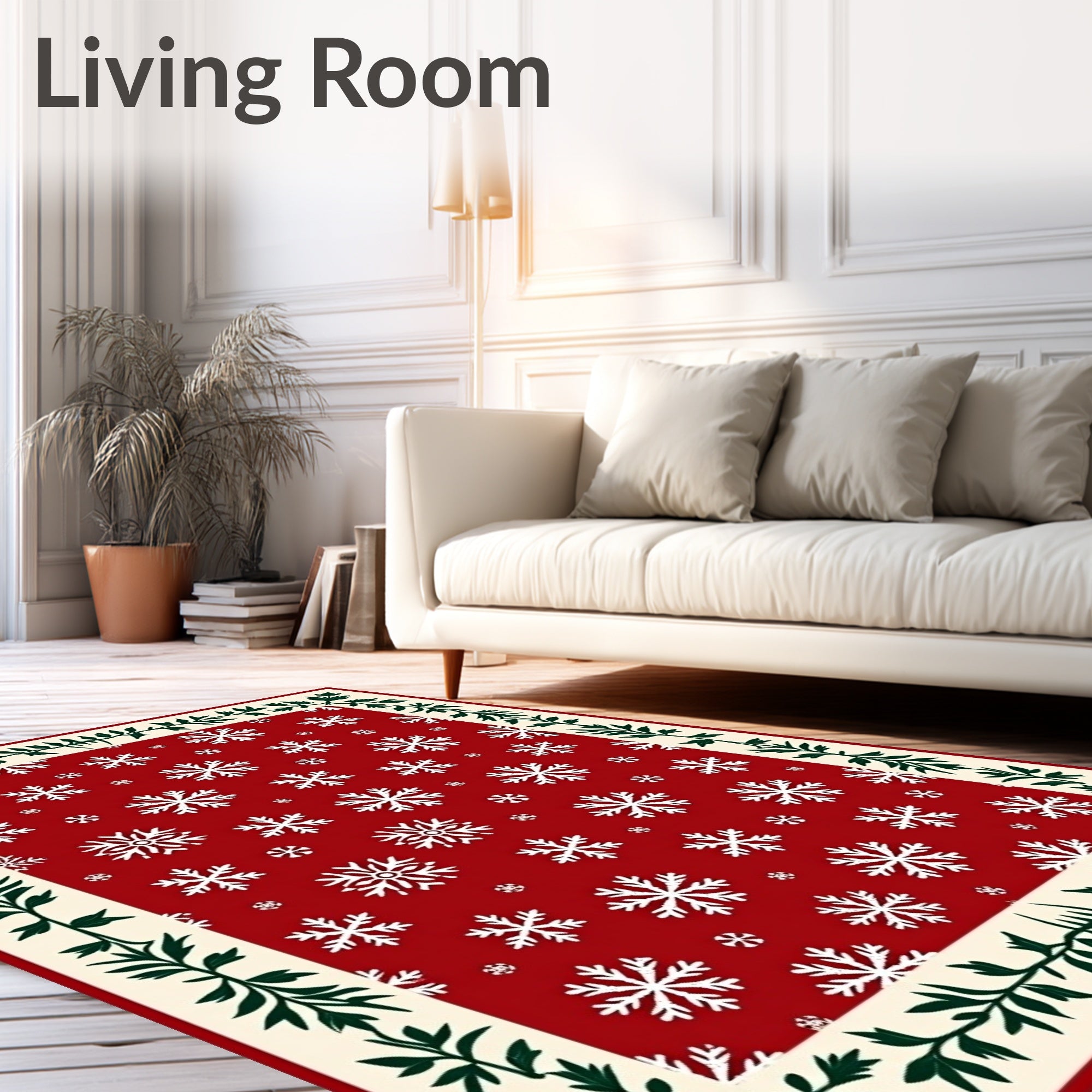 Red Snowflake Border Pattern Rug