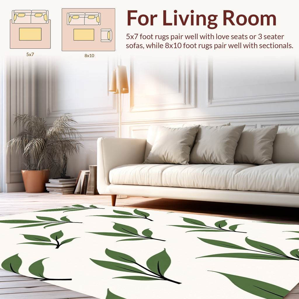 Leafy Branch Patterned Natural Design Rug