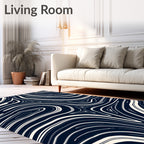 Dark Blue Cream Abstract Swirl Pattern Rug