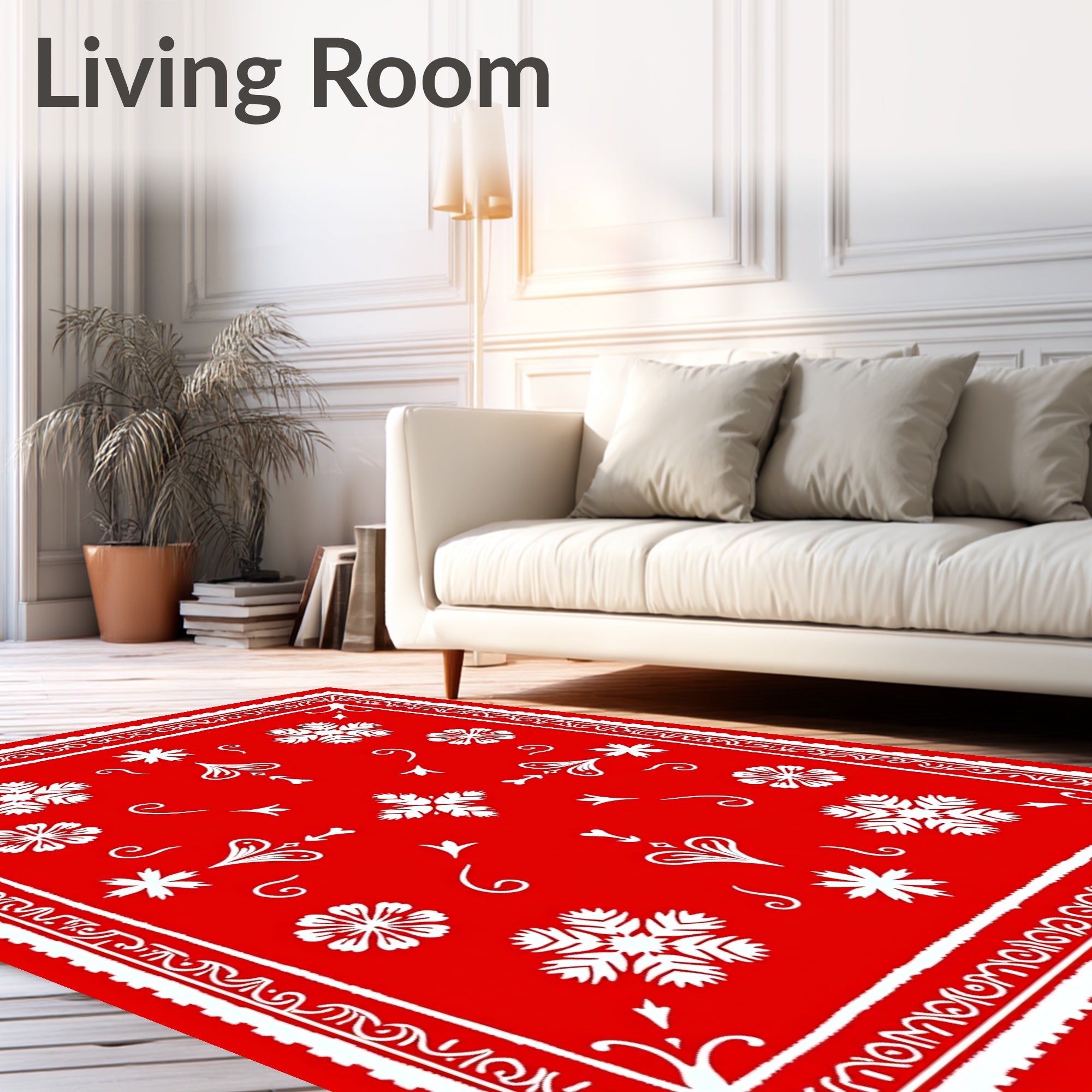 Classic Red White Folk Pattern Rug