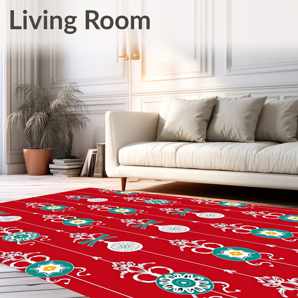 Ornate Red Green White Ornament Pattern Rug