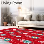 Ornate Red Green White Ornament Pattern Rug