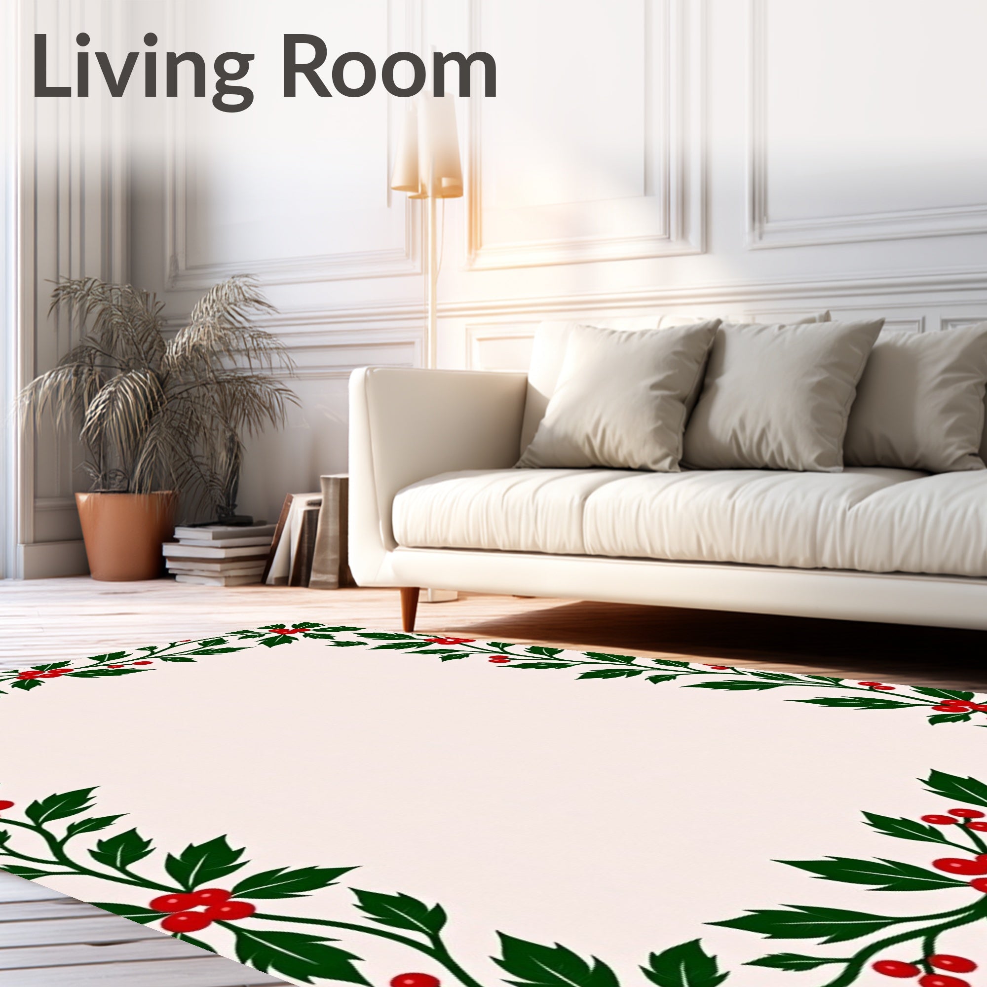 Festive Red Berry Holly Garland Rug