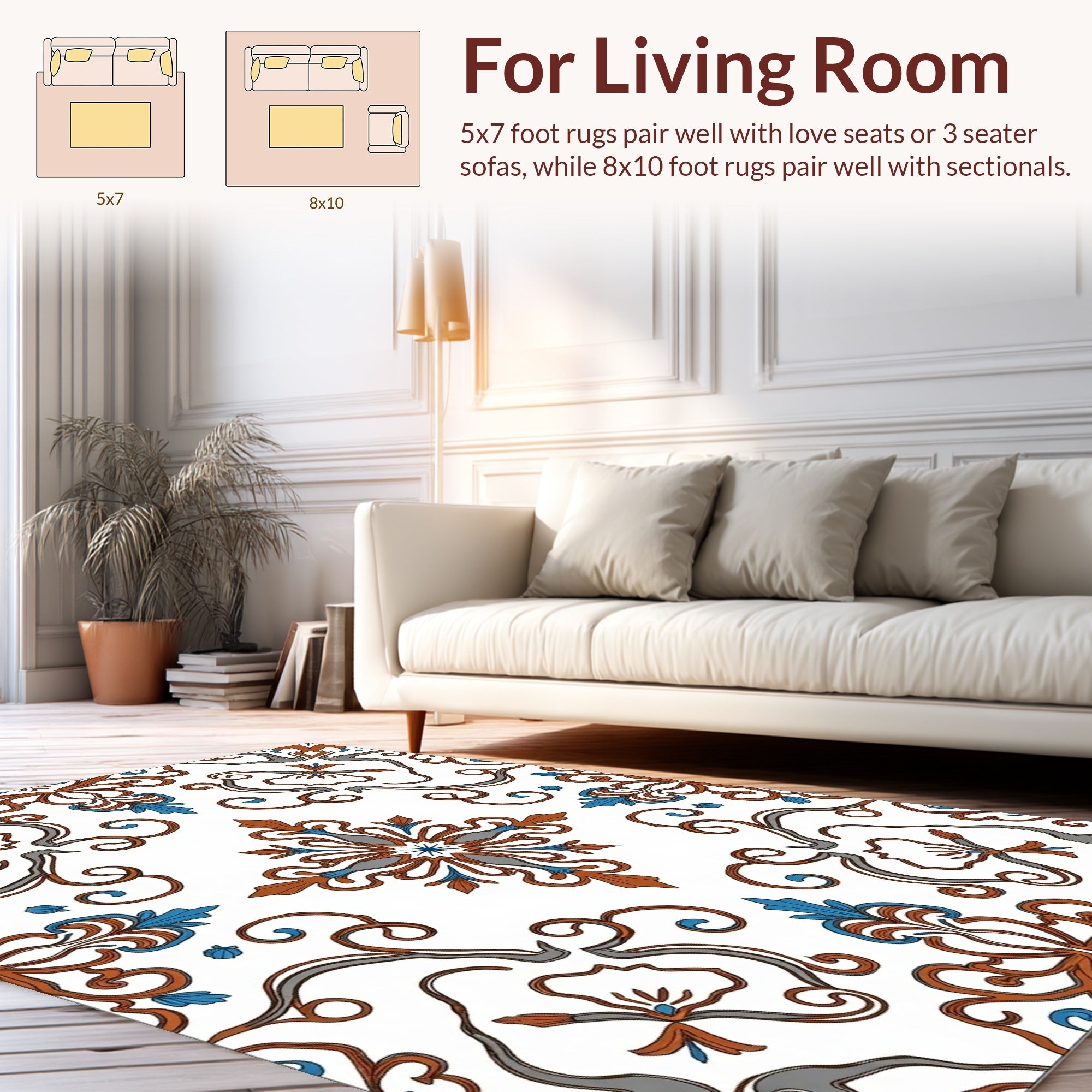 Orange Blue Scroll Nouveau Pattern Rug