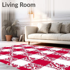 Red White Abstract Checkered Pattern Rug