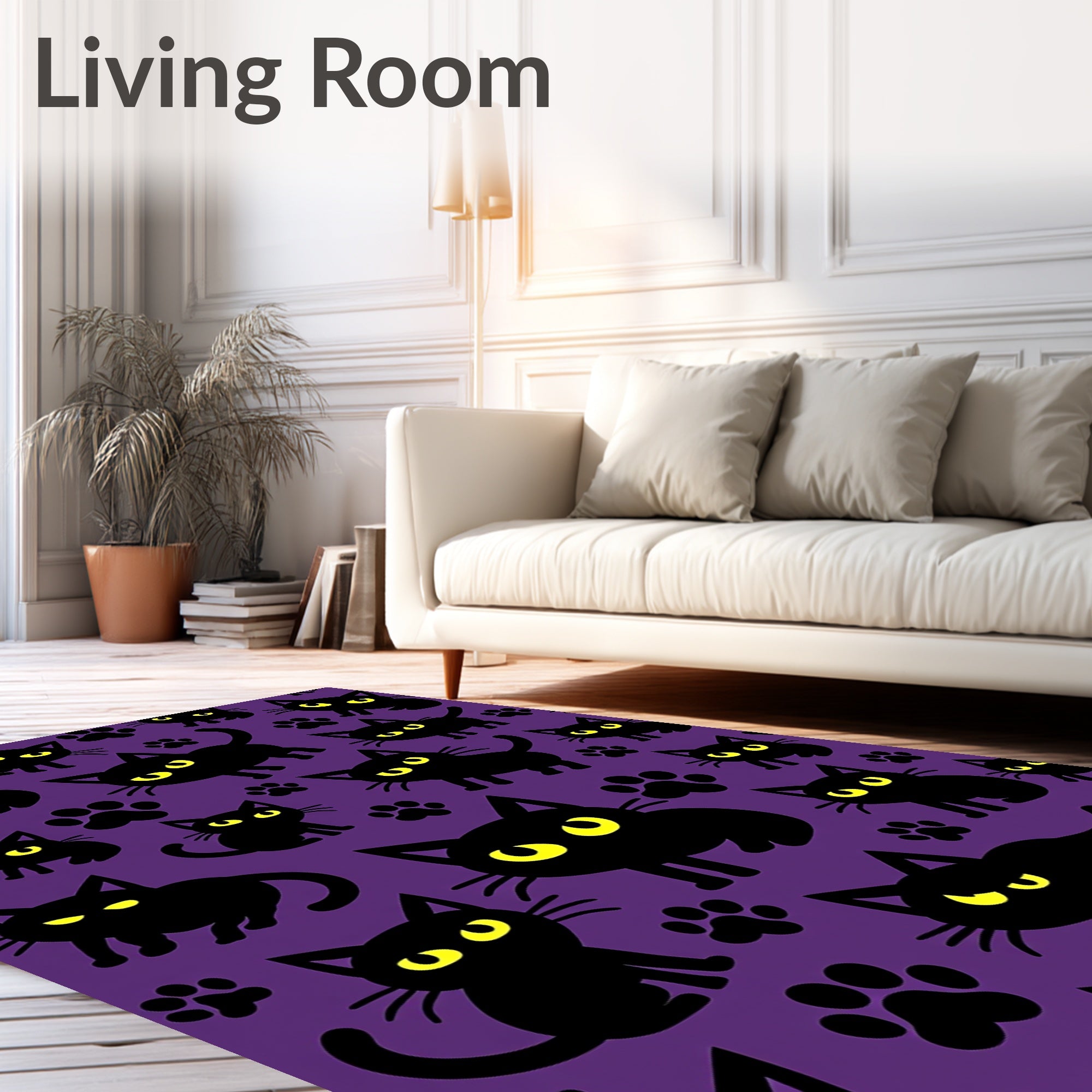 Cute Black Cats Paws Pattern Rug