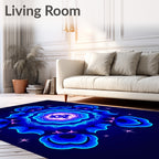 Radiant Blue Cosmic Flower Rug