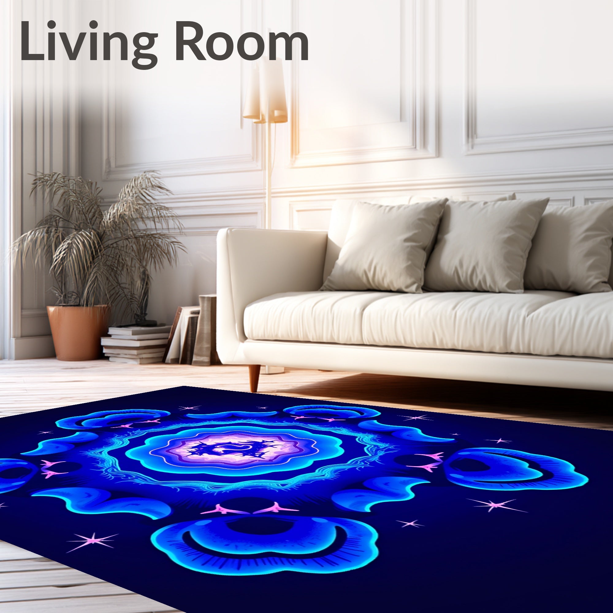 Radiant Blue Cosmic Flower Rug