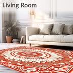 Intricate Red Floral Sunburst Motif Rug