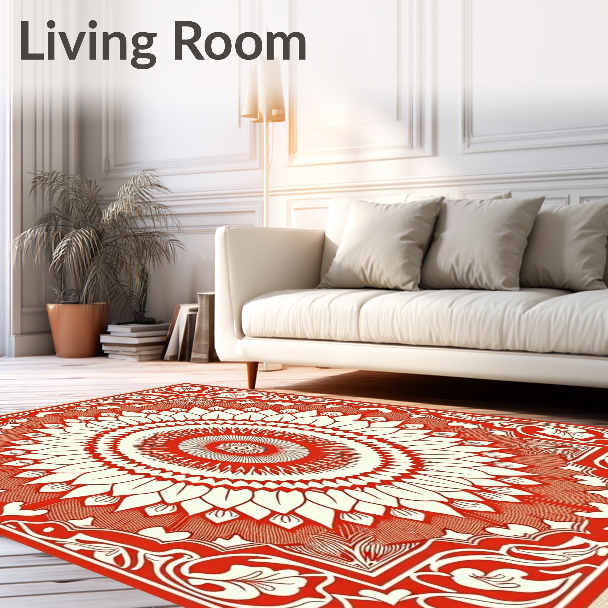 Intricate Red Floral Sunburst Motif Rug