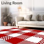 Red and White Bold Checked Pattern Rug