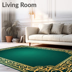 Emerald Green Golden Arabesque Border Rug