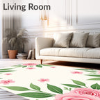 Pink Roses and Cherry Blossoms Floral Rug