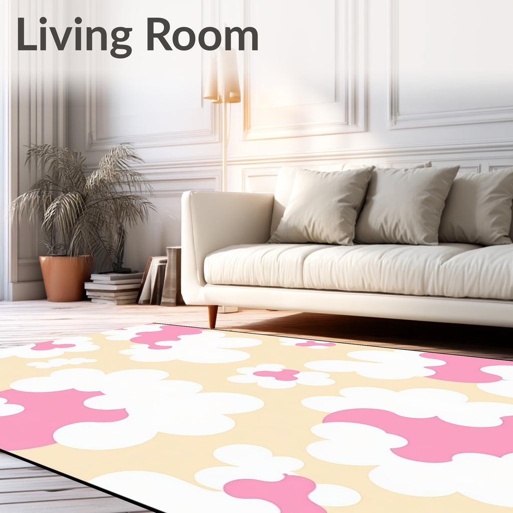 Playful Pink White Cloud Pattern Rug